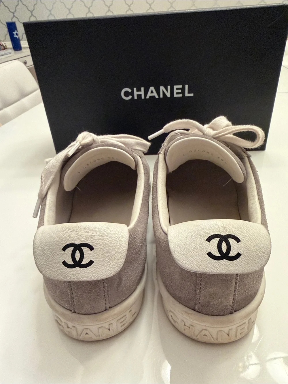 CHANEL Suede Sneakers in Light Gray